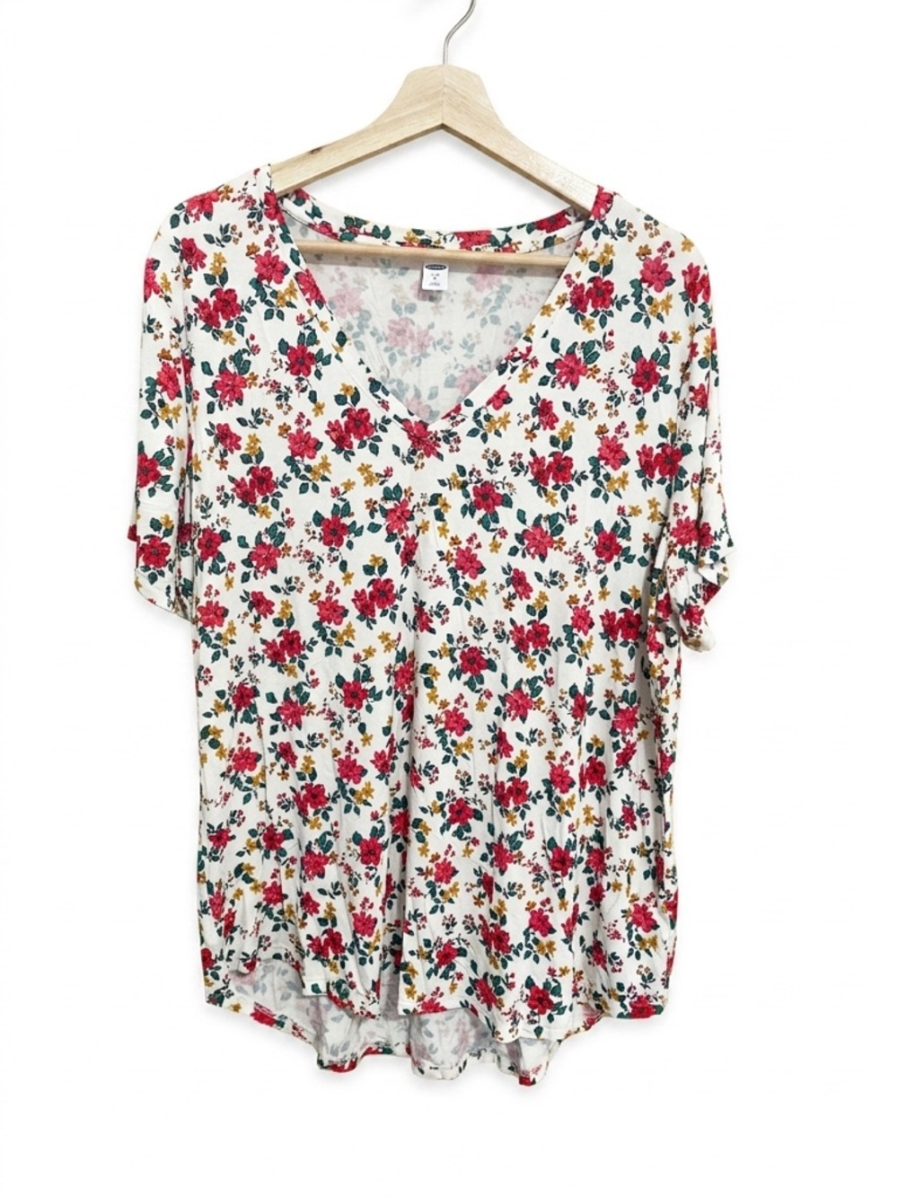 Old Navy Floral Cream V-Neck Luxe Hi Low Tunic Tee XL